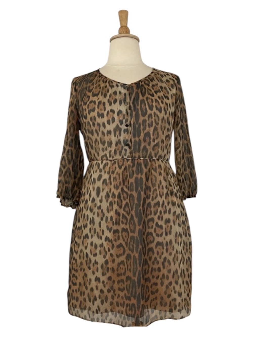 Cremieux Leopard Print Dress Women’s 14 NWT Crew Neck 3/4 Sleeve Casual Chic